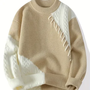 Men's Color-Block Knit Sweater - Soft and Warm for Autumn/Winter