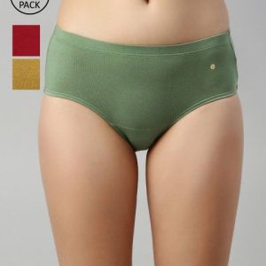 Enamor Women Pack of 3 Assorted Mid Waist Full Coverage Cotton Antimicrobial Briefs-CR17