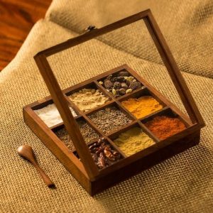 ExclusiveLane Brown Handcrafted Sheesham Wood Spice Box With Spoon