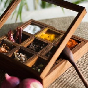 ExclusiveLane Brown Sheesham Wood Spice Box With Container & Spoon