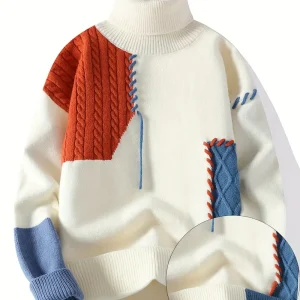 Men's Color-Block Knit Sweater - Soft and Warm for Autumn/Winter