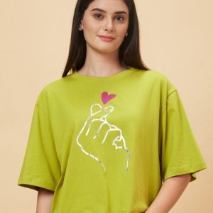 Globus Drop Shoulder Korean Graphic Printed Oversized Crop T-Shirt