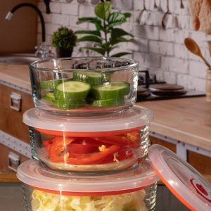 GOODHOMES Set of 3 Transparent Glass Container with Airtight Lid