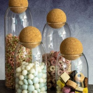 GOODHOMES Set Of 4 Transparent Solid Glass Storage Jars With Cork Ball Lid