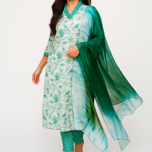 Graceful White Floral Printed Straight Cut Rayon Salwar Suit With Hand Work