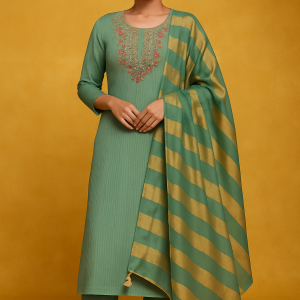 Green Shimmer Rinkal Style Suit with Beads and Stone Hand Embellishments