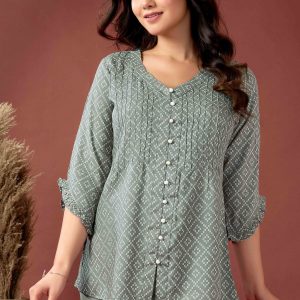 Grey Bandhani Printed Pure Cotton Top