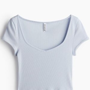 H&M Ribbed Sweetheart-Neck T-Shirt