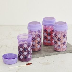 Home Centre Set Of 4 Purple & White Checked Storage Containers 750 ml