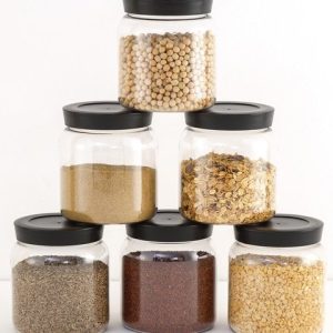 Home Centre Set Of 6 Transparent & Black Air-Tight Storage Container Set 1100 ml