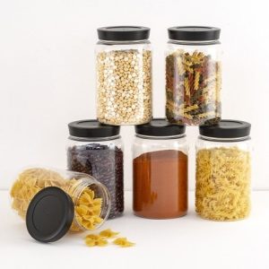 Home Centre Set Of 6 Transparent & Black Solid Air-Tight Containers