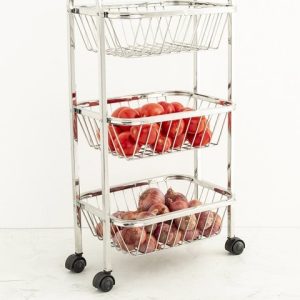 Home Centre Silver-Tomed Solid Corsica 3-Tier Multipurpose Rectangular Kitchen Trolley