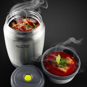 Home Puff Silver-Toned & Grey Solid Food Storage Container 480 Ml