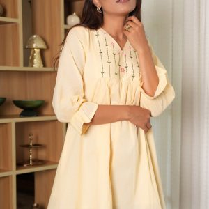 Light Peach A-Line Embroidered Tunic Top in Pure Cotton for Effortless Style