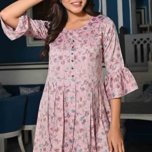 Light Purple Floral Foil Printed Rayon A-Line Top