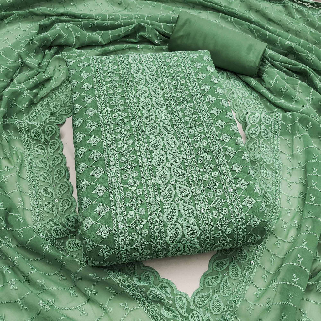 Lightweight Pista Green Georgette Dress Material Adorned with Beautiful Floral Embroidery