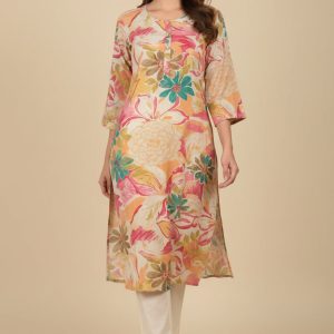 Lightweight Rayon Straight Kurti Highlighted with Multicolor Floral Printing