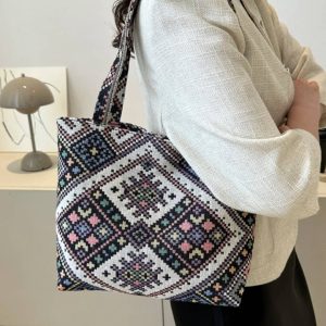 LIKE STYLE Tote Bag Jute Set of 1 ( Grey Melange )