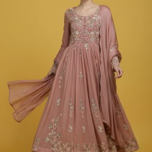 Luxurious Light Pink Viscose Chinon Anarkali Kurti with Detailed Embroidery for Festive Wear