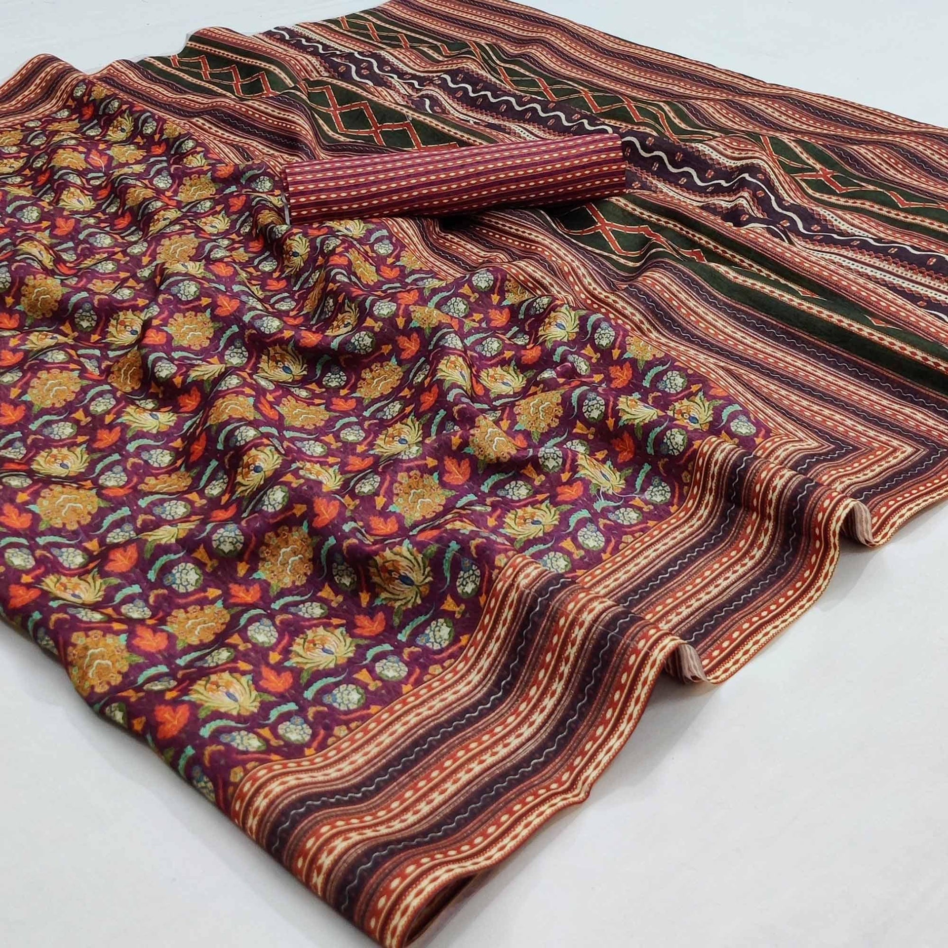Multicolour Floral Printed Pure Cotton Saree