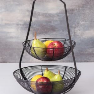 nestroots Two Tier Black Hand Crafted Solid Fruit Basket
