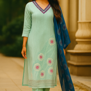 Occasion Wear Light Sea Green Straight Salwar Suit in Muslin with Floral Prints