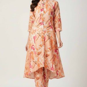Orange Printed Heavy Viscose A-Line Co-Ord Set