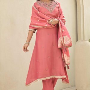 Peach Stone Work Embroidered Kanjivaram Silk Anarkali Salwar Suit