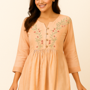 Peach Thread Embroidered Viscose Rayon A-Line Top