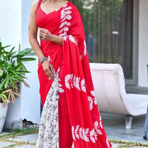 Pink Pure Cotton Saree with Ethnic Bagru Print Work