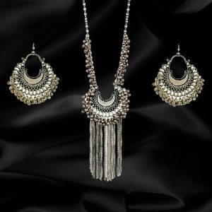 PUJVI Alloy Silver Contemporary/Fashion Necklaces Set Long Haram