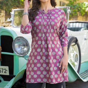 Purple Floral Printed Rayon Straight Top