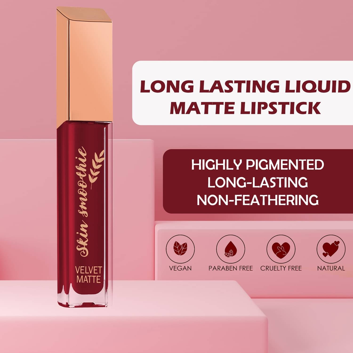 SKIN SMOOTHIE Maroon Matte Non Sticky Liquid Lipstick ( Pack of 1 )