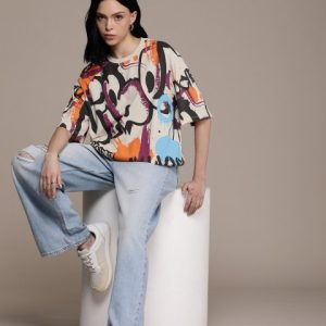 The Roadster Life Co. Printed Drop-Shoulder Sleeves Pure Cotton T-shirt