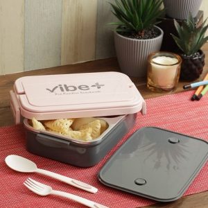 Vibe Plus Pink & Grey Colourblocked Stainless Steel Lunch Box
