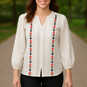White Floral Embroidered Rayon Rinkal Top